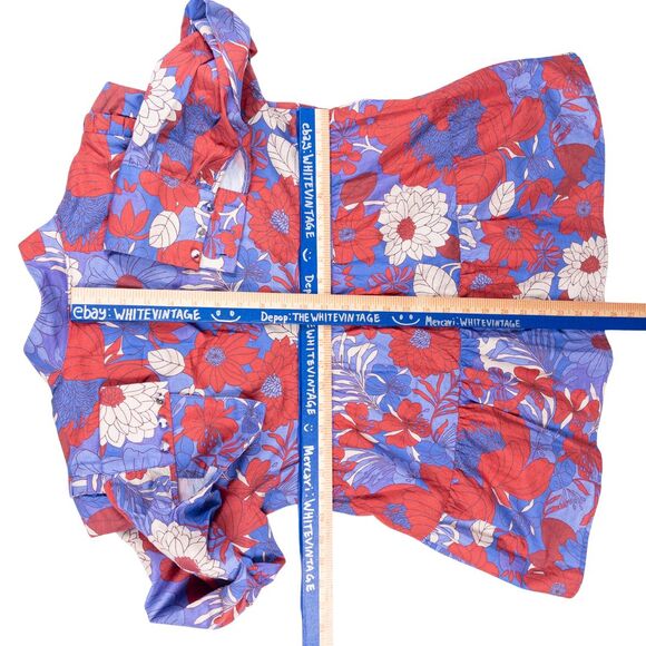 Tuckernuck Bristol Top Blue Rhapsody Floral V Neck Long Sleeve‎ Blouse M - Picture 2 of 7